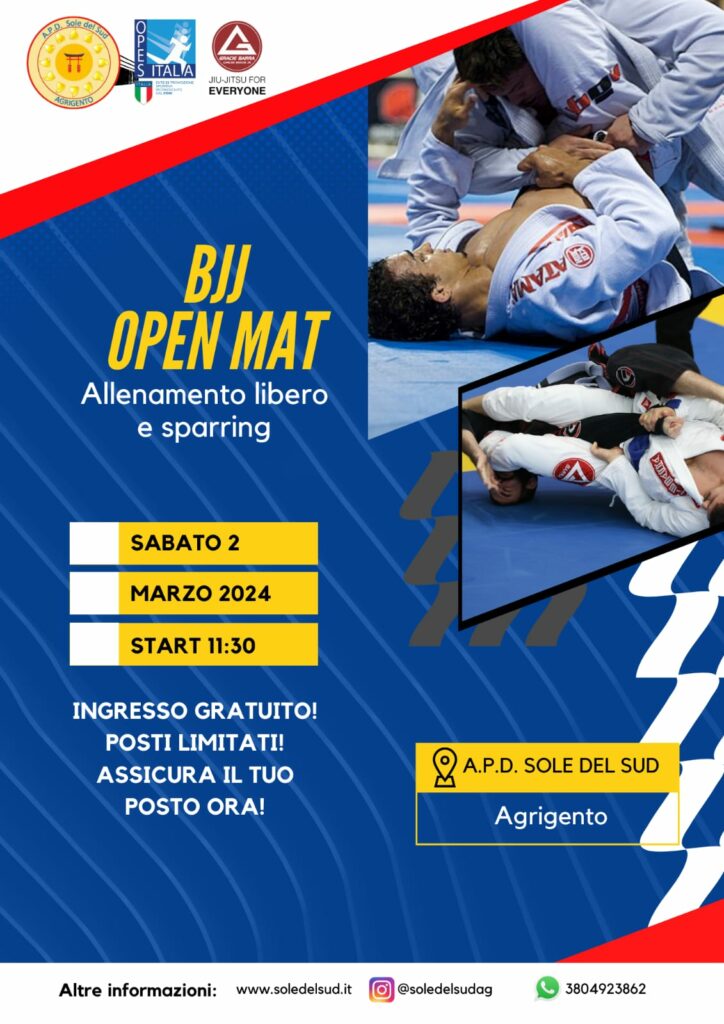 BJJ Open Mat ad Agrigento. Appuntamento il 2 marzo, presso la palestra dell'APD Sole del sud.