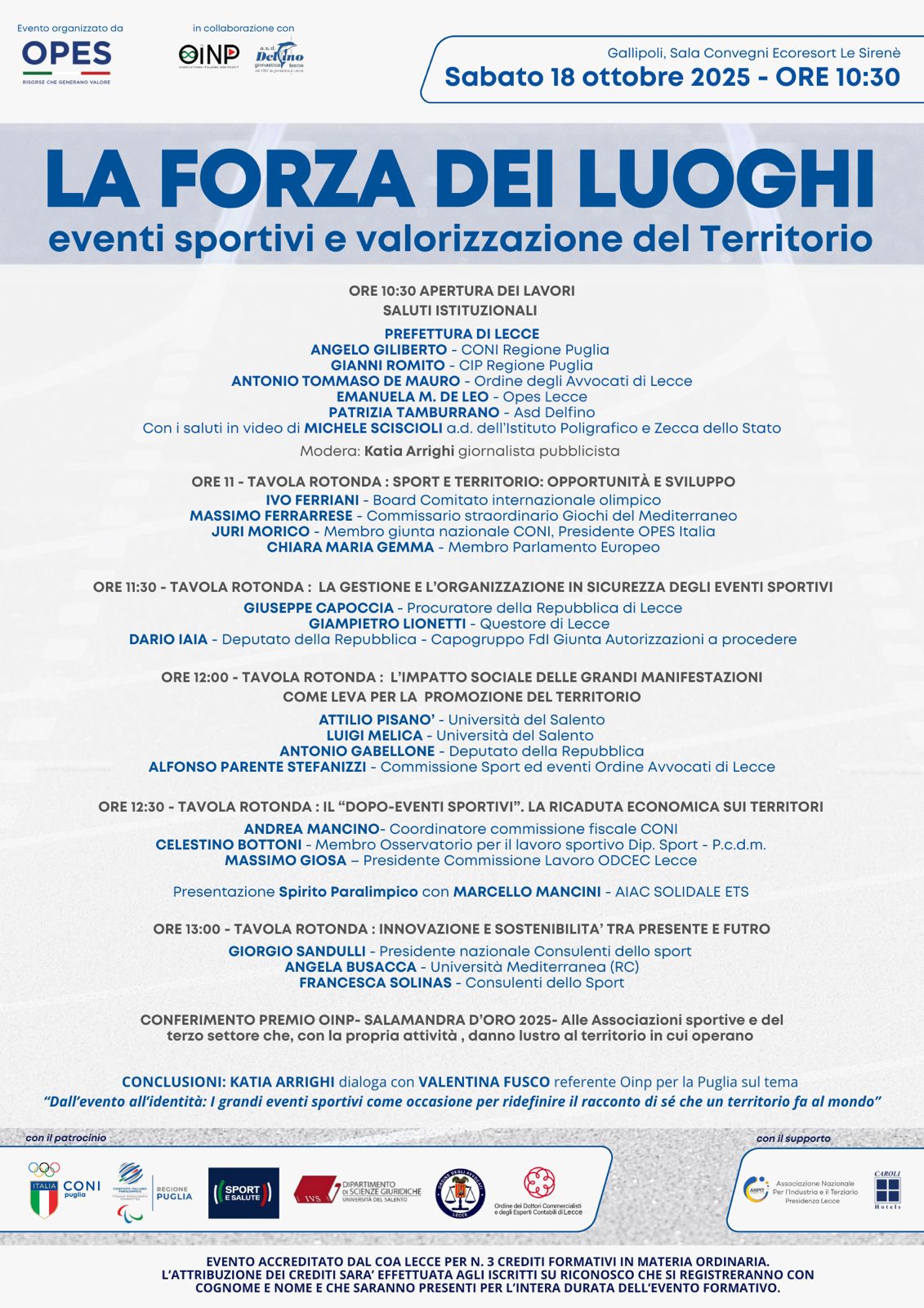 La Forza dei luoghi - Eventi sportivi e valorizzazione del territorio, evento formativo a Gallipoli