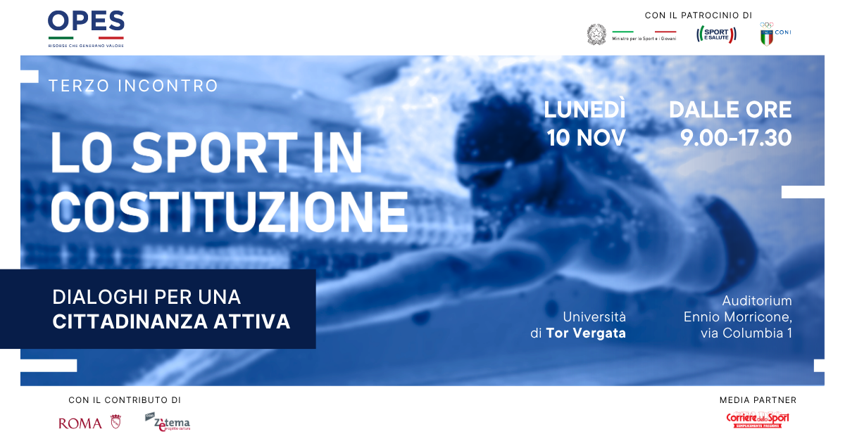 Scopri di più sull'articolo Il 10 novembre 3° appuntamento del progetto “Lo Sport in Costituzione”