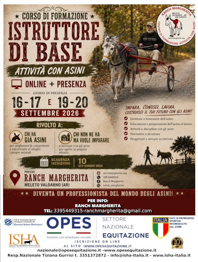 locandina Corso di Formazione "Istruttore di Base - Attività con Asini"